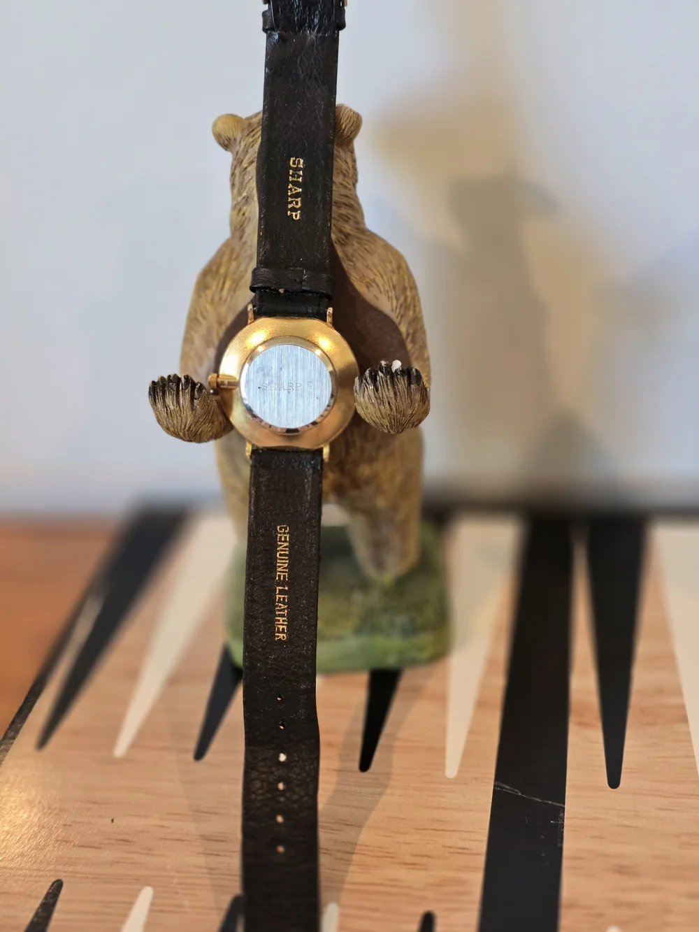 Vintage Women's Gold-Tone Wheel Of Fortuns Styl Dial and Black Strap